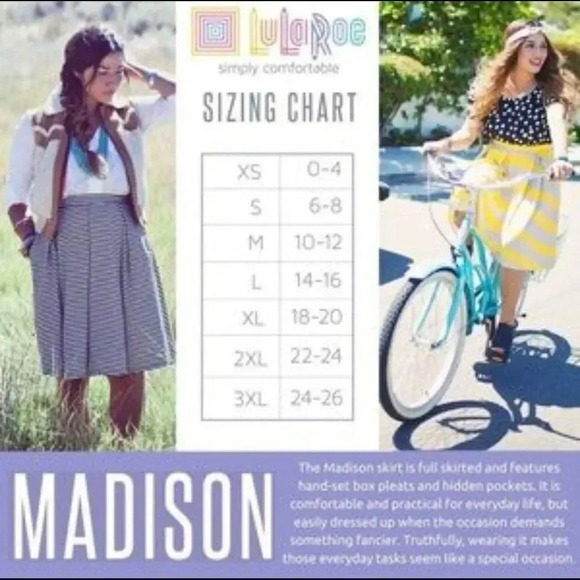 Lularoe | Madison Skirt Hidden Pockets Box Pleated Knee Length - Picture 7 of 9
